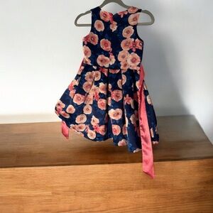 Floral Sleeveless Dress with Pink Ribbon
